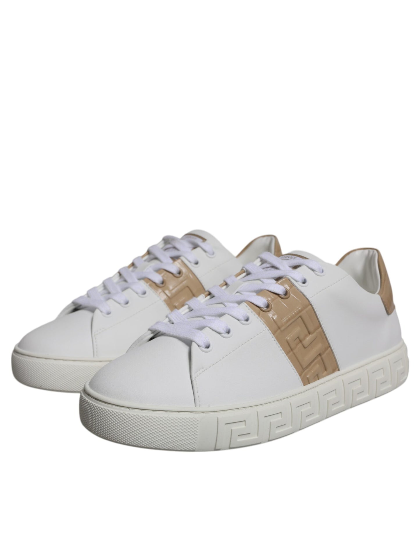 Zapatillas bajas de hombre Versace de TPU con estampado Greca en blanco y marrón