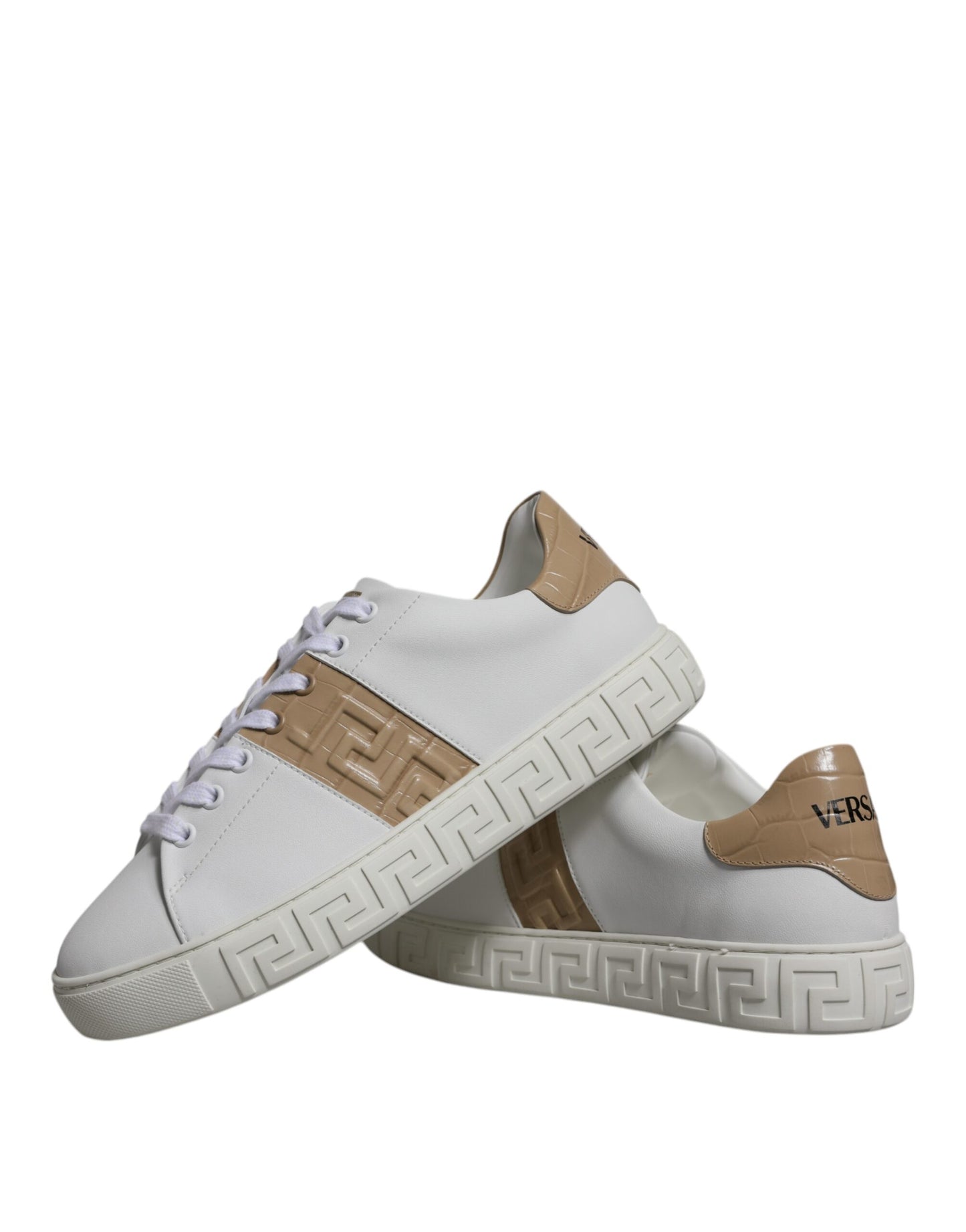 Zapatillas bajas de hombre Versace de TPU con estampado Greca en blanco y marrón