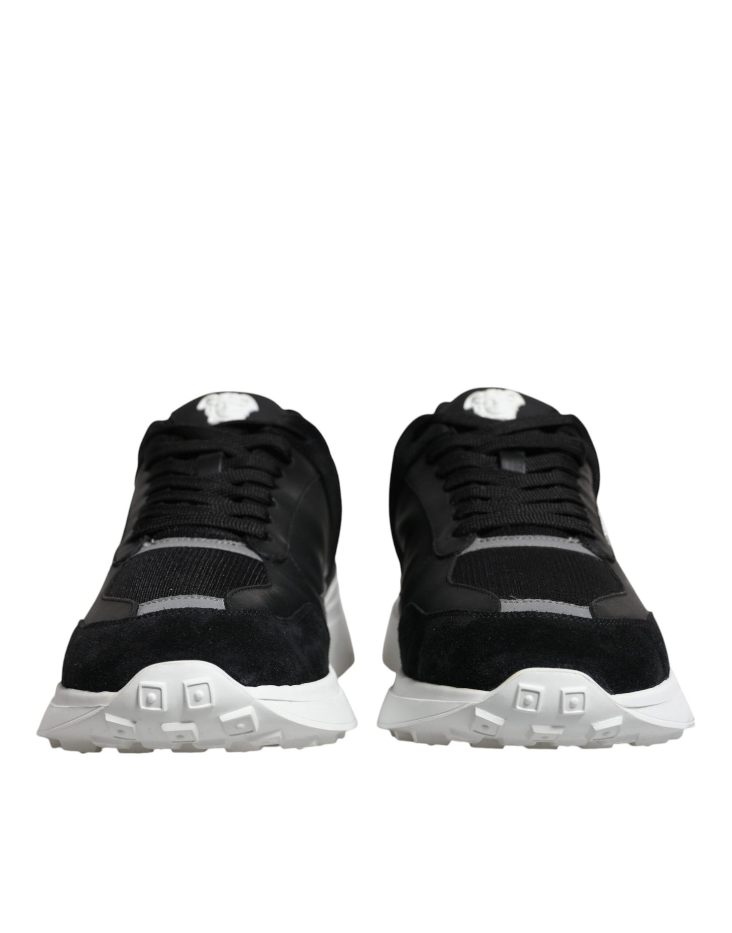 Zapatillas Bajas Versace de Lona Negra y Cuatro Tejidos Medusa