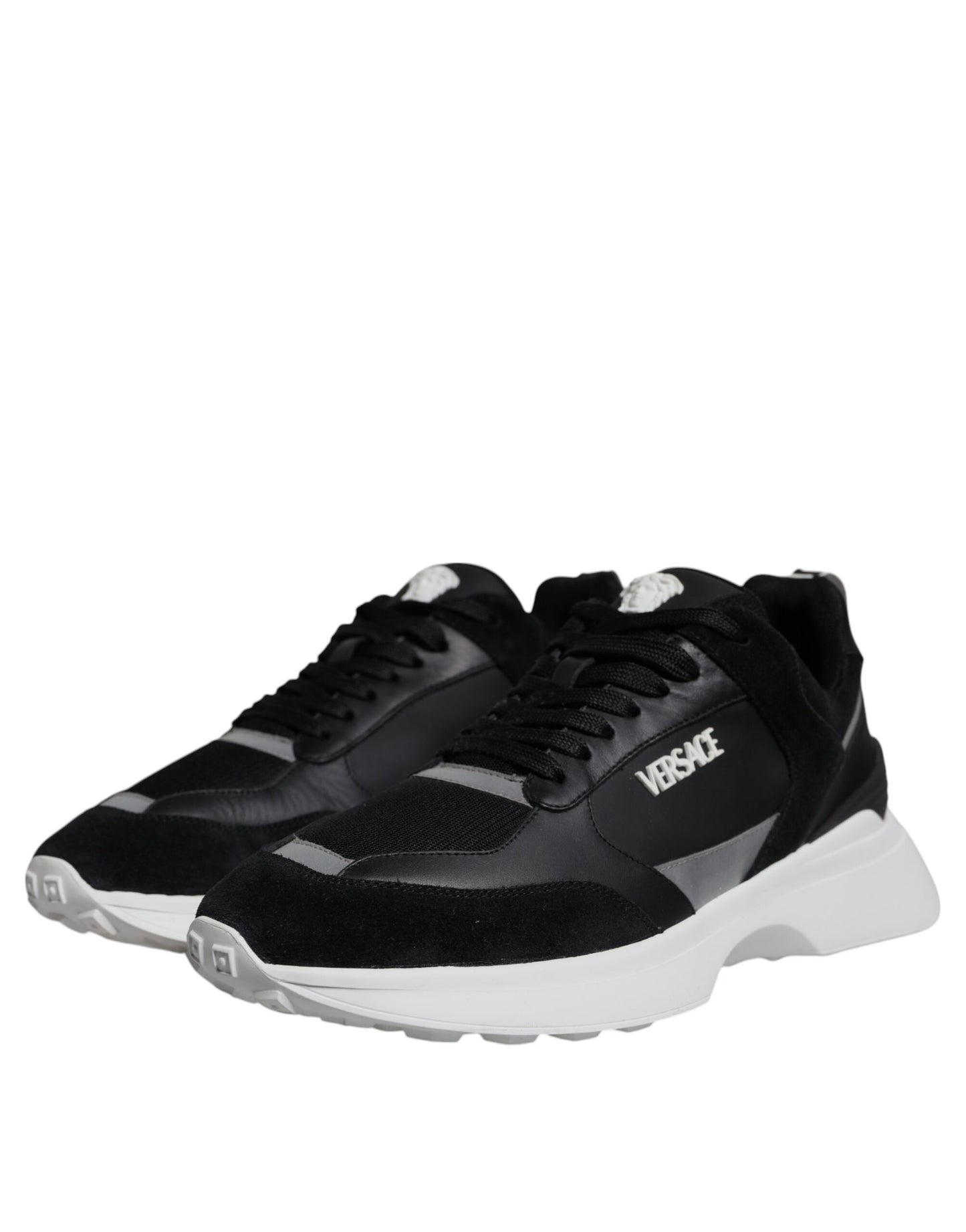 Zapatillas Bajas Versace de Lona Negra y Cuatro Tejidos Medusa