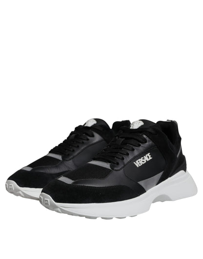 Zapatillas Bajas Versace de Lona Negra y Cuatro Tejidos Medusa