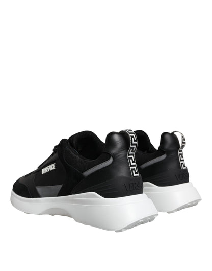 Zapatillas Bajas Versace de Lona Negra y Cuatro Tejidos Medusa