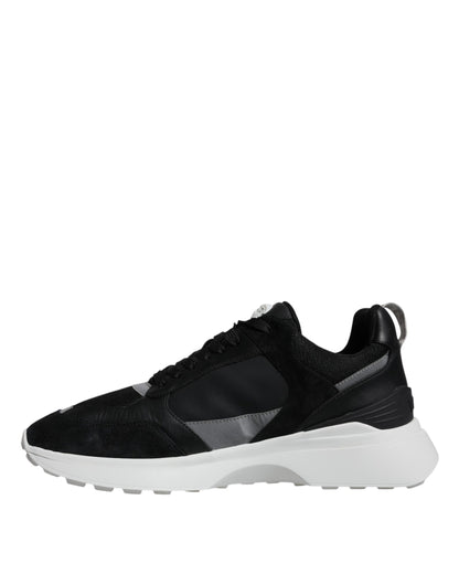 Zapatillas Bajas Versace de Lona Negra y Cuatro Tejidos Medusa