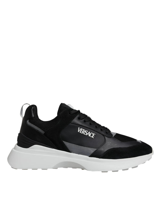 Zapatillas Bajas Versace de Lona Negra y Cuatro Tejidos Medusa