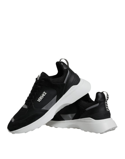 Zapatillas Bajas Versace de Lona Negra y Cuatro Tejidos Medusa