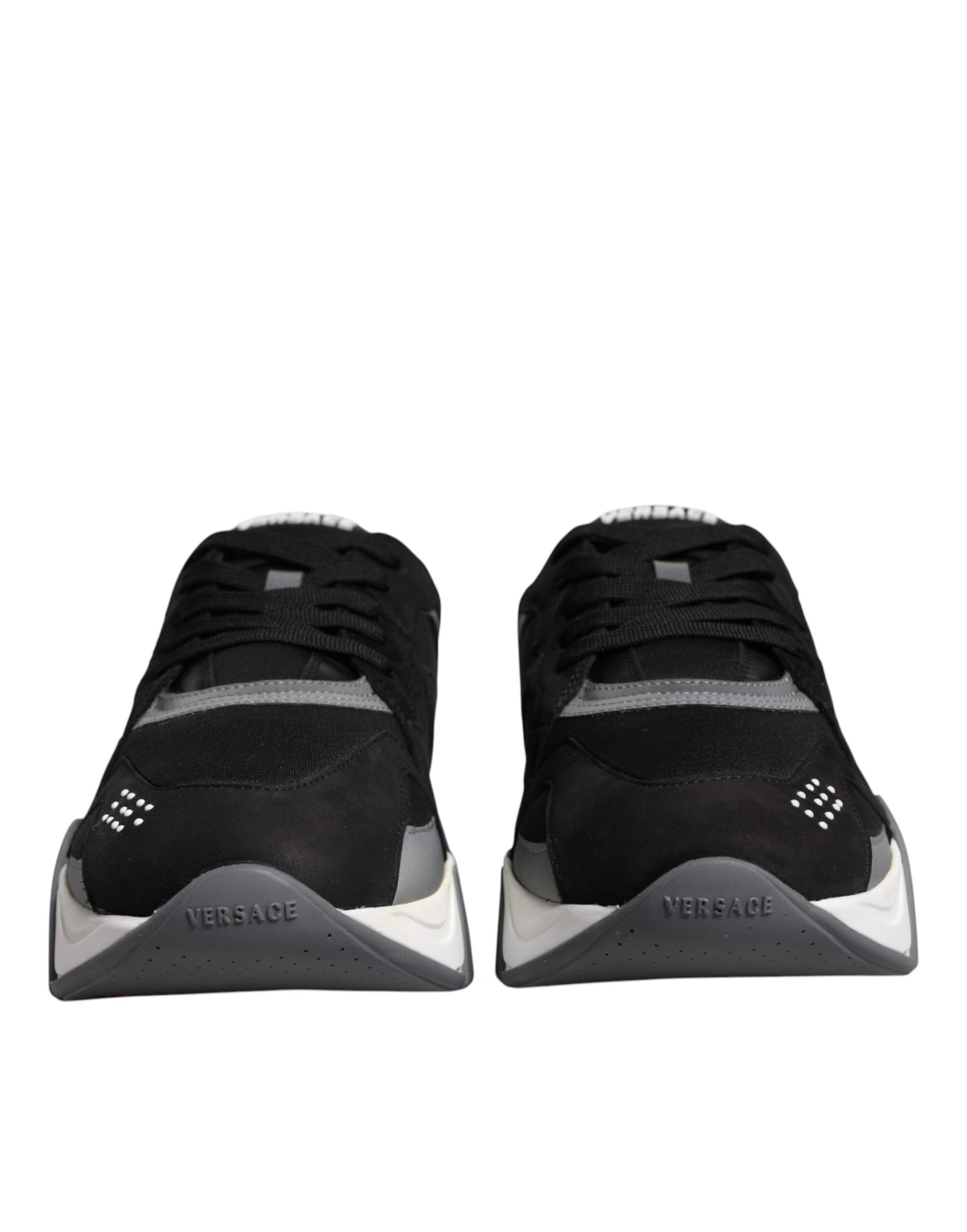 Zapatillas Versace bajas Squalo de neopreno y piel negra con suela gruesa