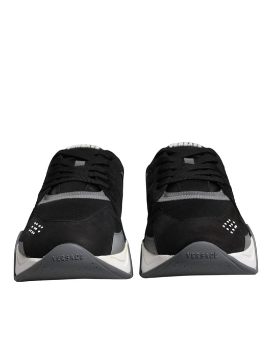Zapatillas Versace bajas Squalo de neopreno y piel negra con suela gruesa