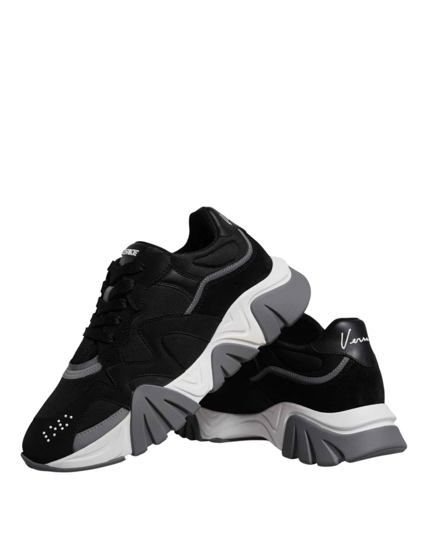 Zapatillas Versace bajas Squalo de neopreno y piel negra con suela gruesa