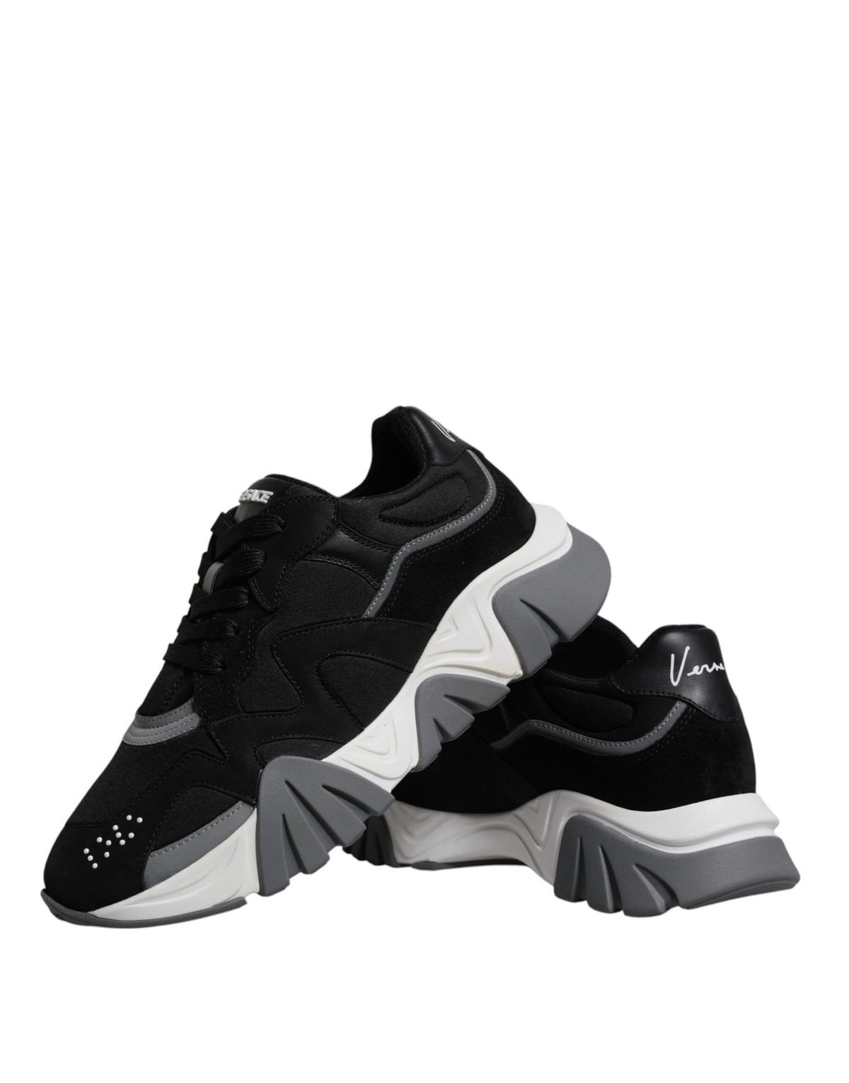 Zapatillas Versace Squalo De Cuero Y Neopreno Suela Gruesa En Negro