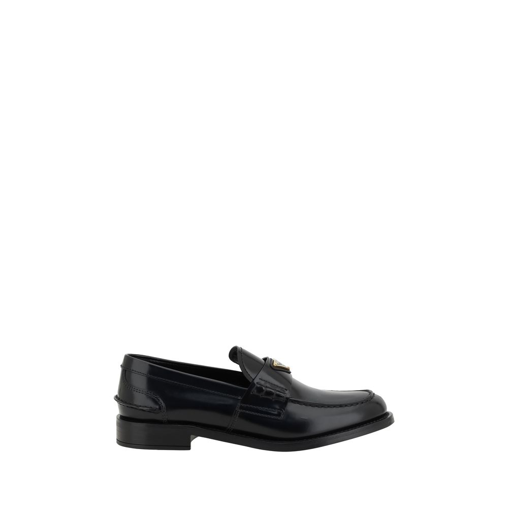 Mocasines de Piel Negra de Prada con Detalle de Logo