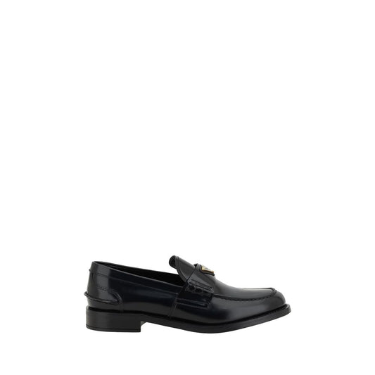 Prada Black Leather Loafers with Logo Detail