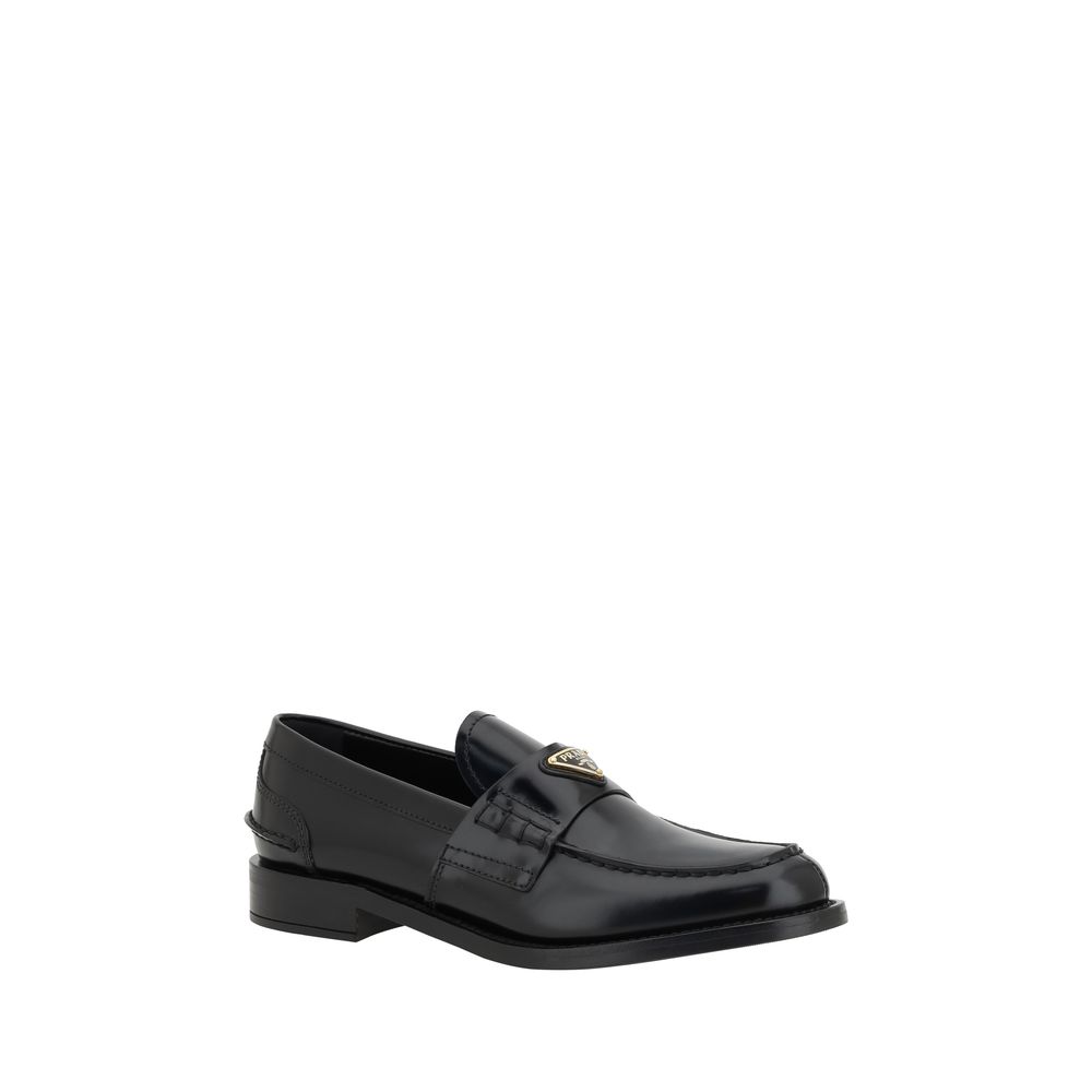 Mocasines de Piel Negra de Prada con Detalle de Logo