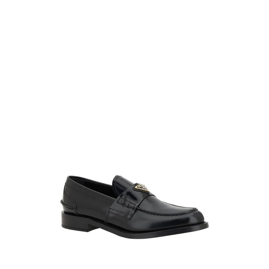 Prada Black Leather Loafers with Logo Detail