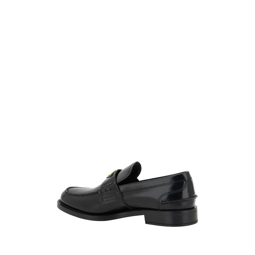 Mocasines de Piel Negra de Prada con Detalle de Logo