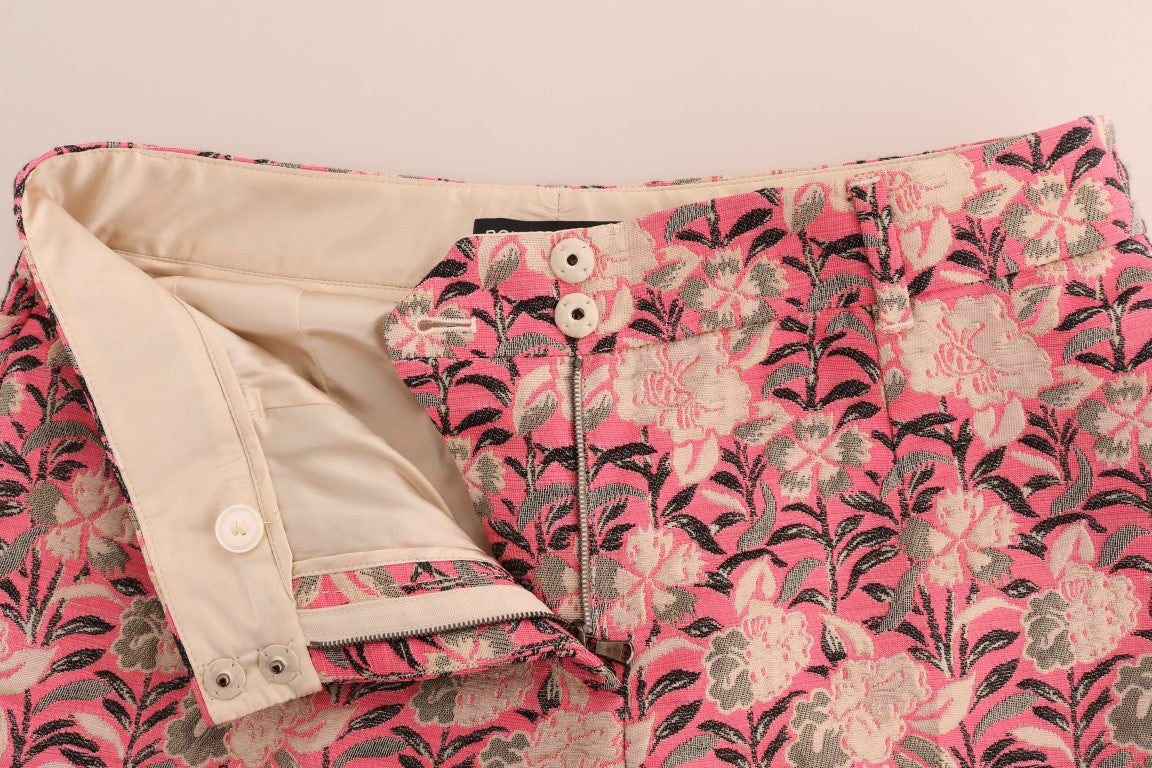 Pantalones Capri de Brocado Floral Rosa de Dolce & Gabbana