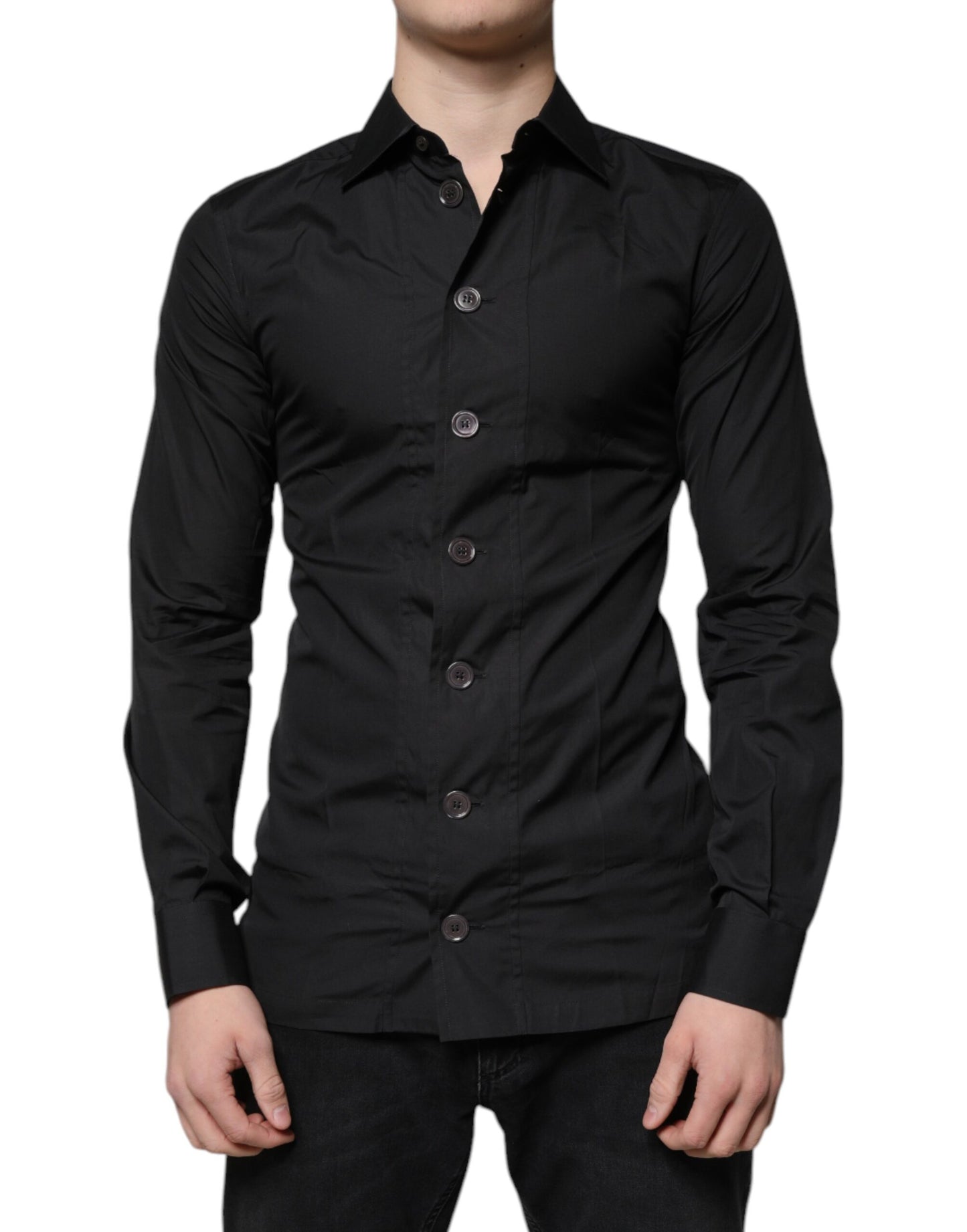Camisa de vestir formal de manga larga en algodón negro de Dolce & Gabbana