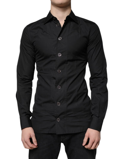 Camisa de vestir formal de manga larga en algodón negro de Dolce & Gabbana