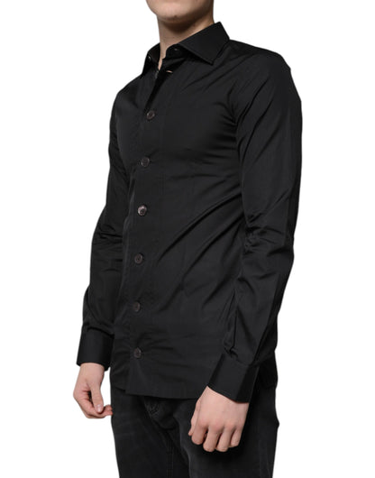 Camisa de vestir formal de manga larga en algodón negro de Dolce & Gabbana