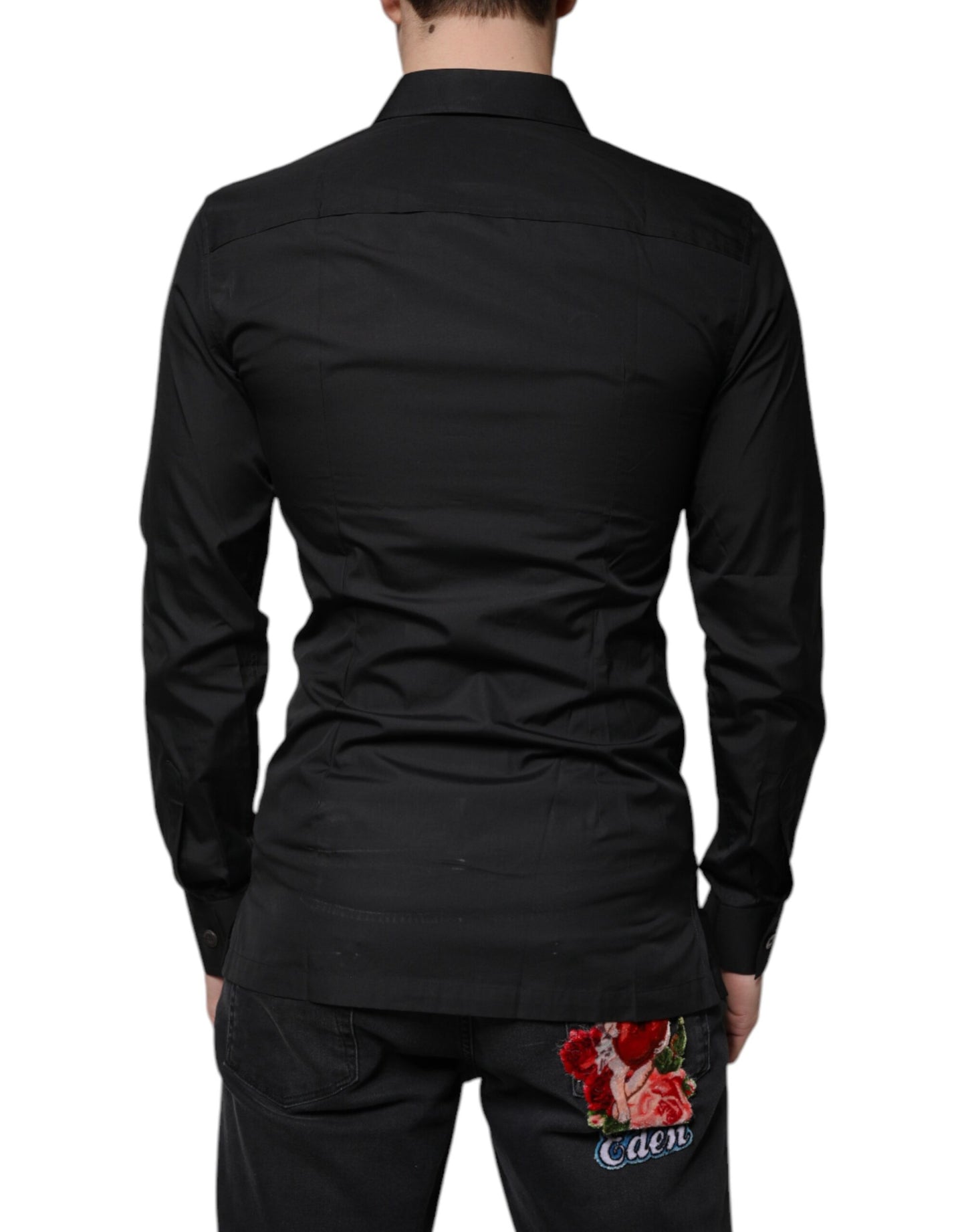 Camisa de vestir formal de manga larga en algodón negro de Dolce & Gabbana