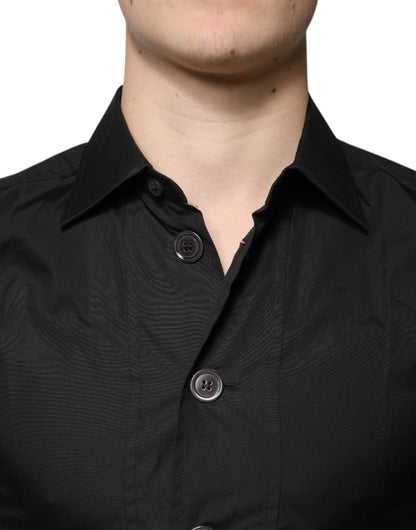 Camisa de vestir formal de manga larga en algodón negro de Dolce & Gabbana