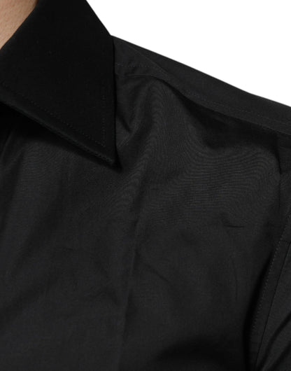 Camisa de vestir formal de manga larga en algodón negro de Dolce & Gabbana