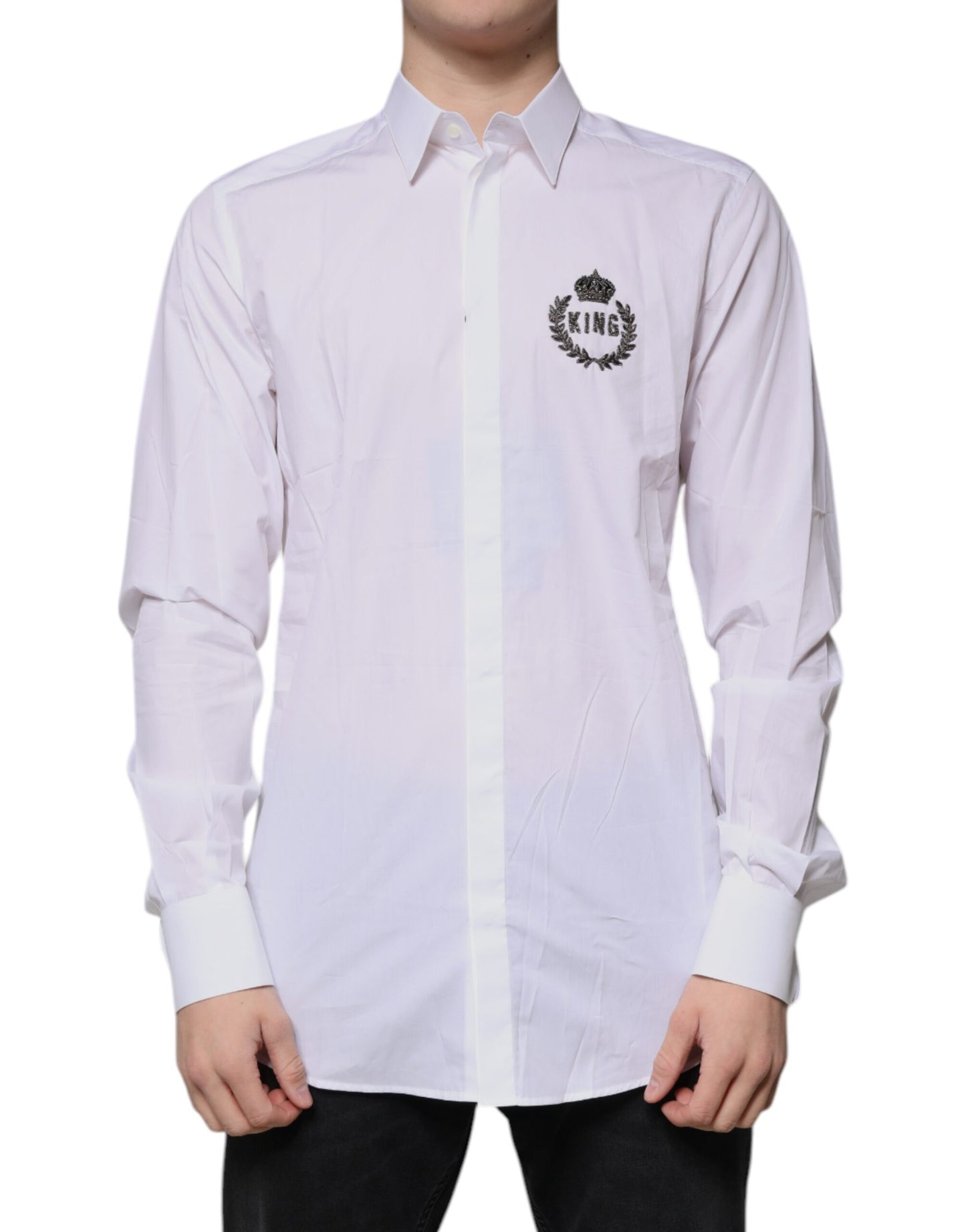 Camisa de vestir formal para hombre Dolce & Gabbana de algodón blanco con logo GOLD