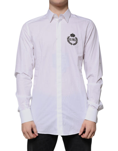 Camisa de vestir formal para hombre Dolce & Gabbana de algodón blanco con logo GOLD
