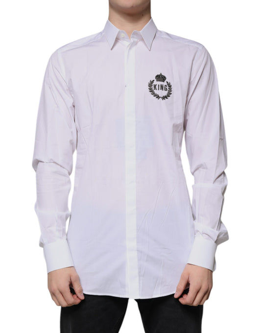 Camisa de vestir formal para hombre Dolce & Gabbana de algodón blanco con logo GOLD