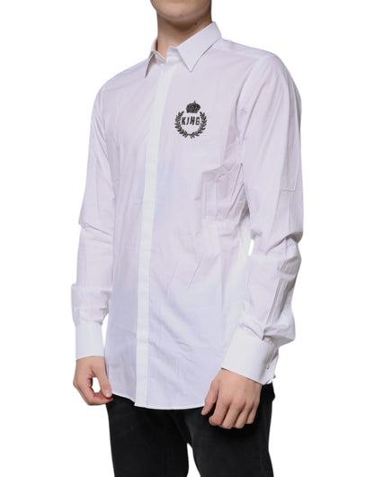 Camisa de vestir formal para hombre Dolce & Gabbana de algodón blanco con logo GOLD