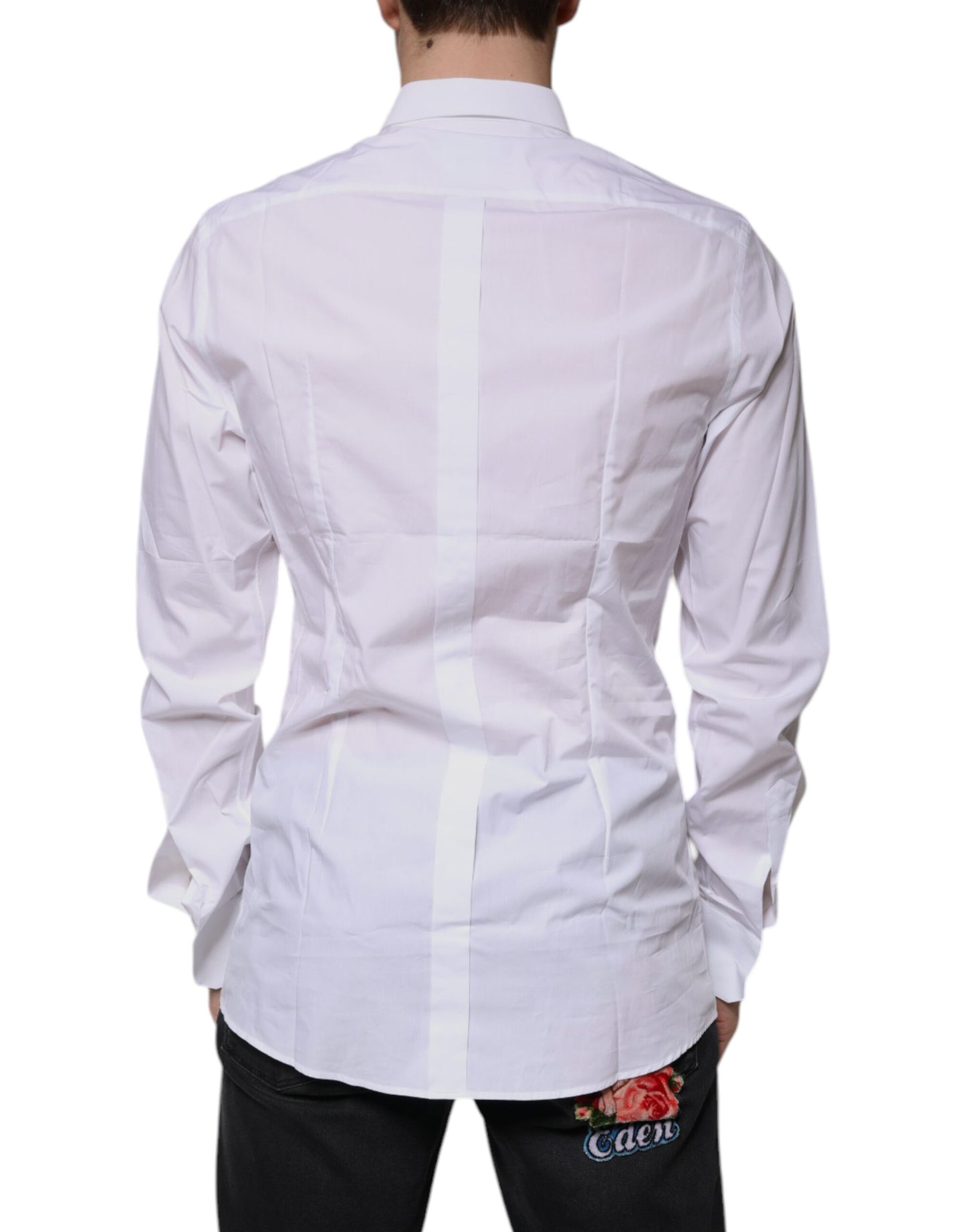 Camisa de vestir formal para hombre Dolce & Gabbana de algodón blanco con logo GOLD