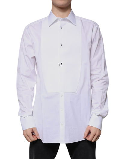 Camisa Formal de Algodón Popelín Blanca con Pechera Dorada Dolce & Gabbana