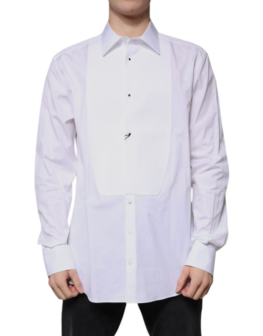 Camisa Formal de Algodón Popelín Blanca con Pechera Dorada Dolce & Gabbana