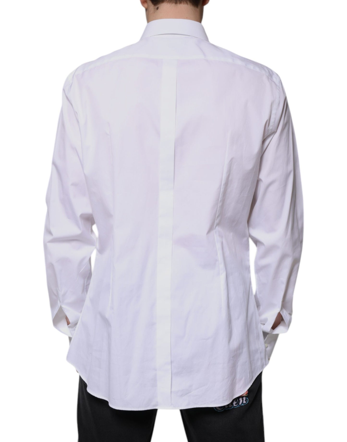 Camisa Formal de Algodón Popelín Blanca con Pechera Dorada Dolce & Gabbana