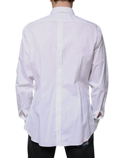 Camisa Formal de Algodón Popelín Blanca con Pechera Dorada Dolce & Gabbana
