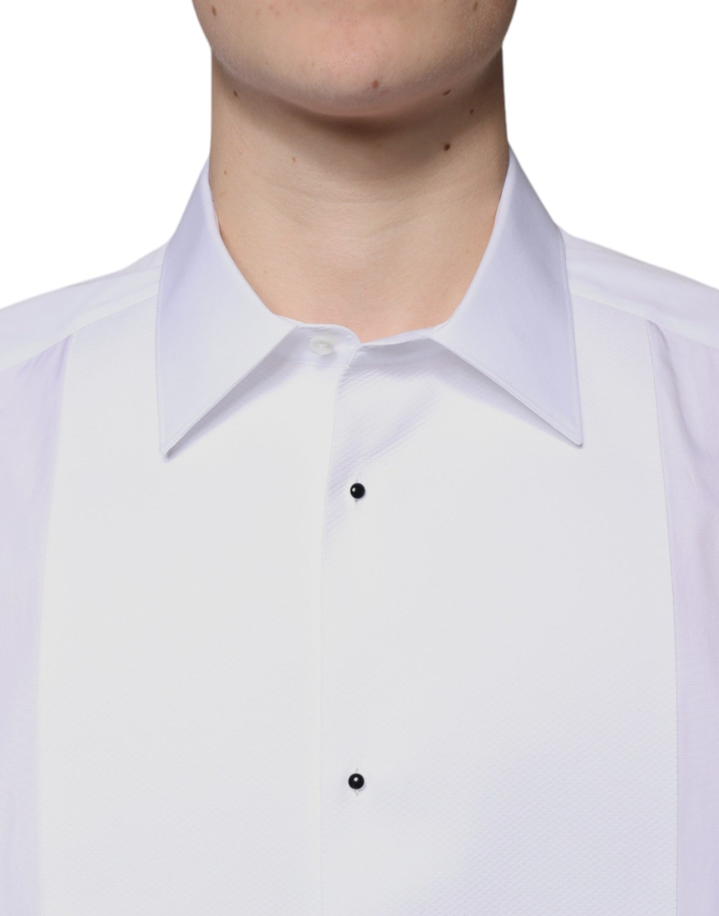 Camisa Formal de Algodón Popelín Blanca con Pechera Dorada Dolce & Gabbana