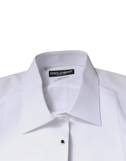 Camisa Formal de Algodón Popelín Blanca con Pechera Dorada Dolce & Gabbana