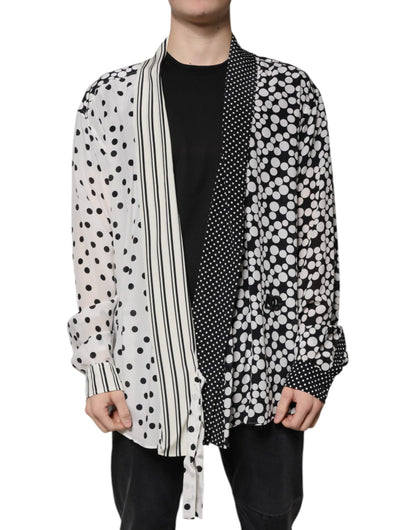 Camisa casual de seda Dolce & Gabbana de lunares negros y blancos para hombre