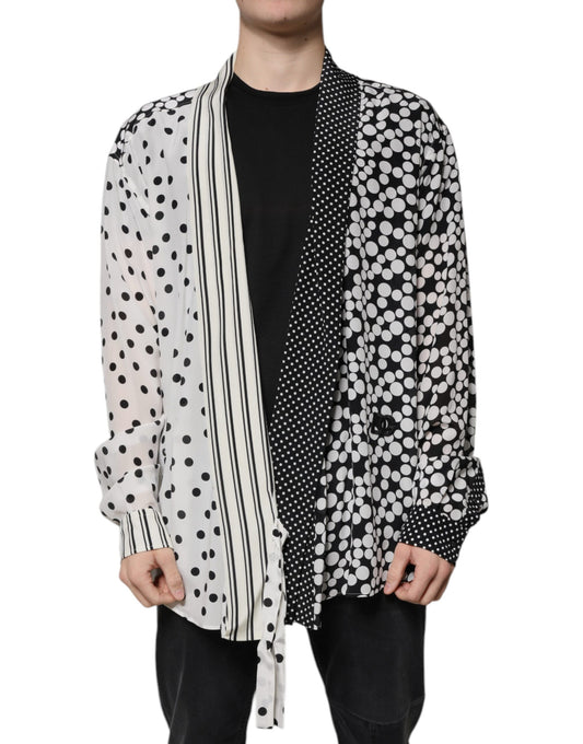 Camisa casual de seda Dolce & Gabbana de lunares negros y blancos para hombre