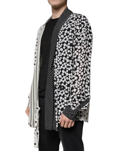 Camisa casual de seda Dolce & Gabbana de lunares negros y blancos para hombre