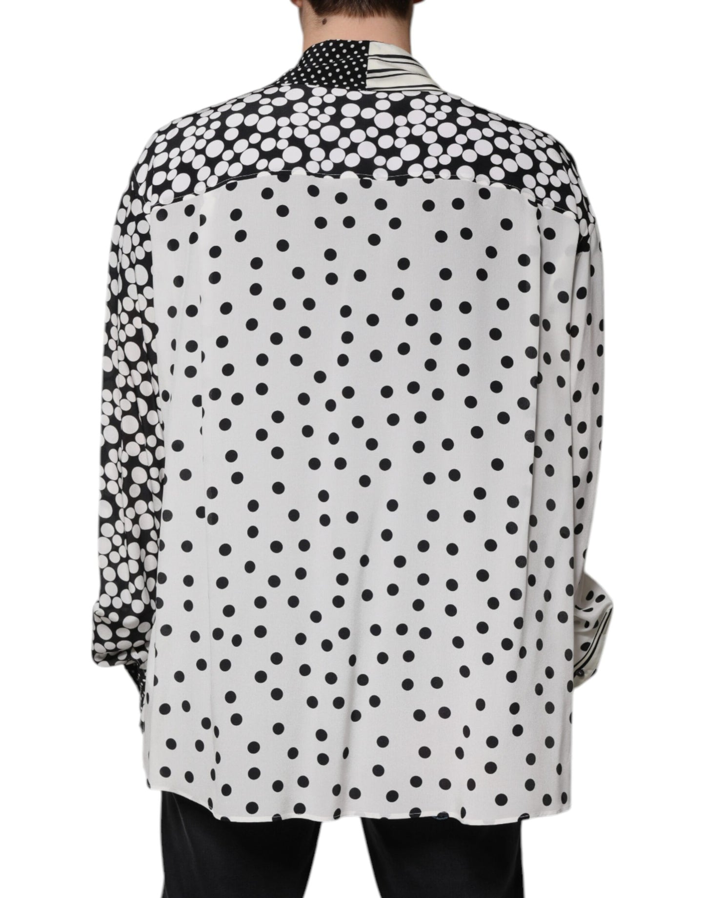 Camisa casual de seda Dolce & Gabbana de lunares negros y blancos para hombre