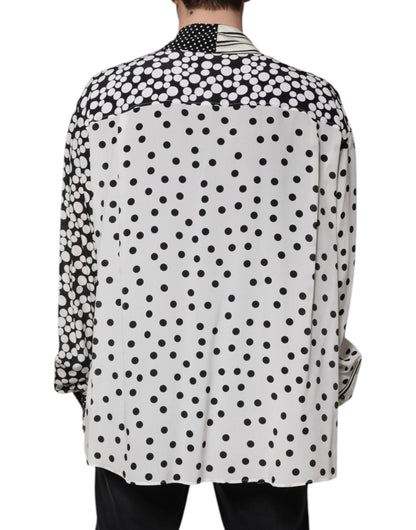 Camisa casual de seda Dolce & Gabbana de lunares negros y blancos para hombre
