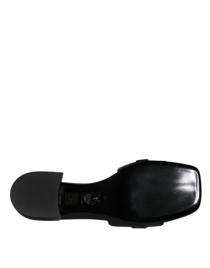 Versace Zapatillas Destalonadas Planas de Cuero Negro con Placa del Logo