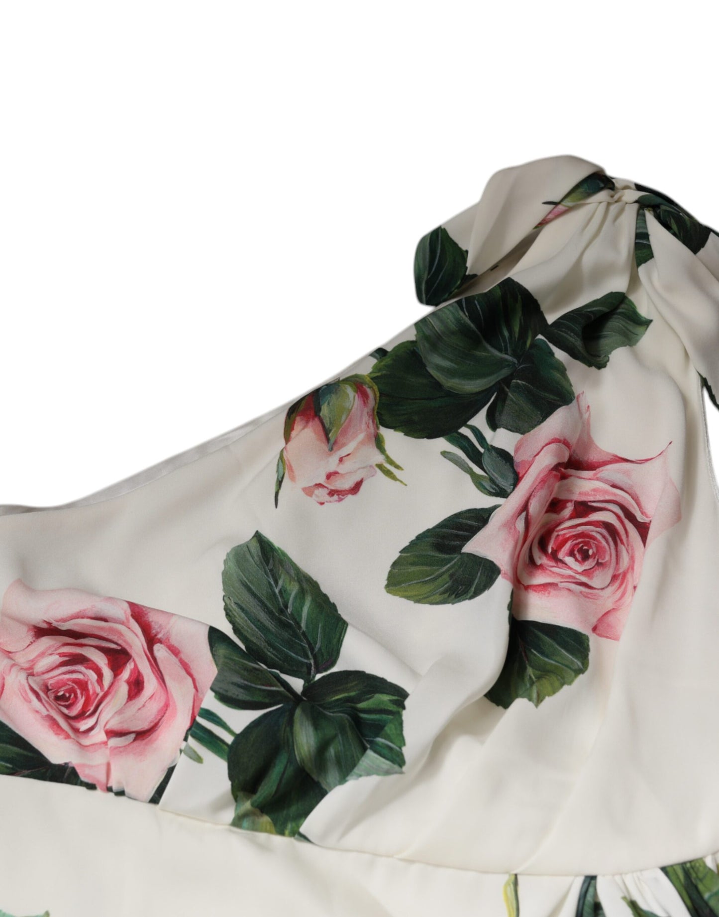 Vestido midi de seda blanco floral y de un solo hombro de Dolce & Gabbana