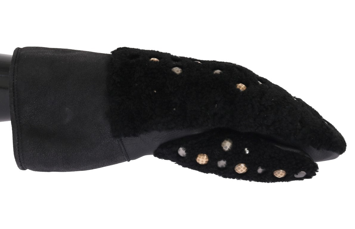 Guantes Dolce & Gabbana de piel negra y borrego con tachuelas