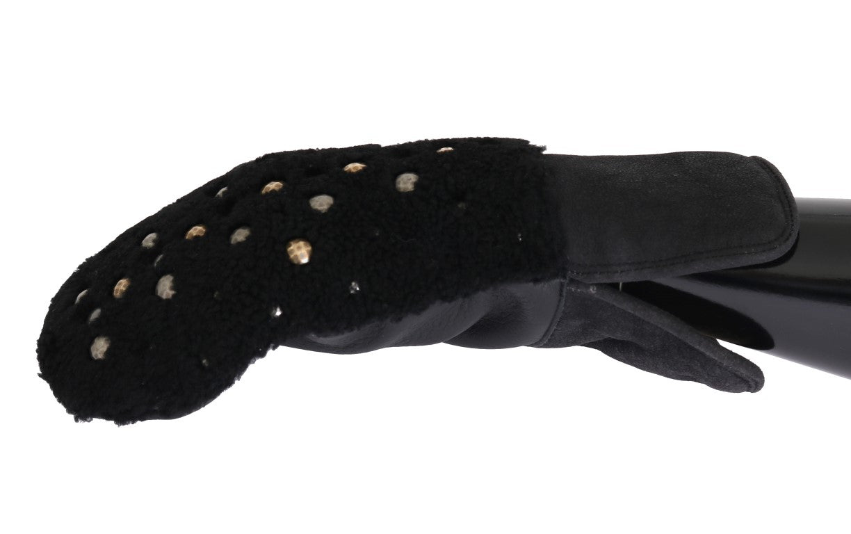 Guantes Dolce & Gabbana de piel negra y borrego con tachuelas