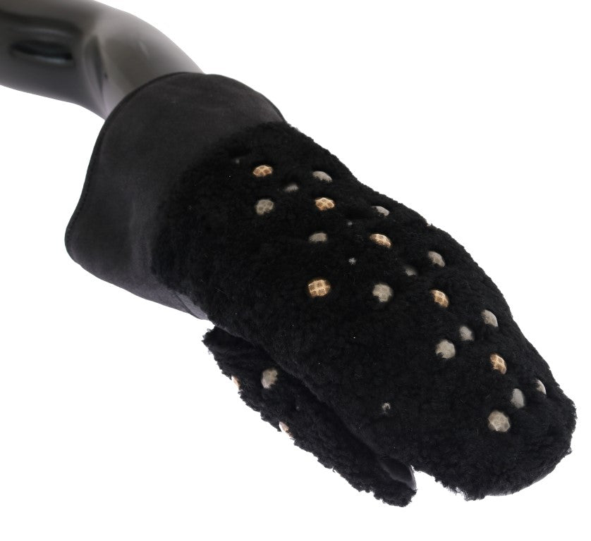 Guantes Dolce & Gabbana de piel negra y borrego con tachuelas