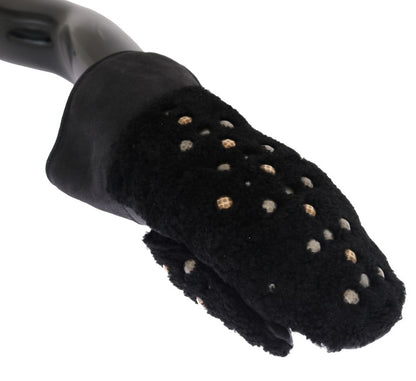 Guantes Dolce & Gabbana de piel negra y borrego con tachuelas