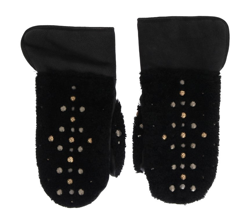 Guantes Dolce & Gabbana de piel negra y borrego con tachuelas