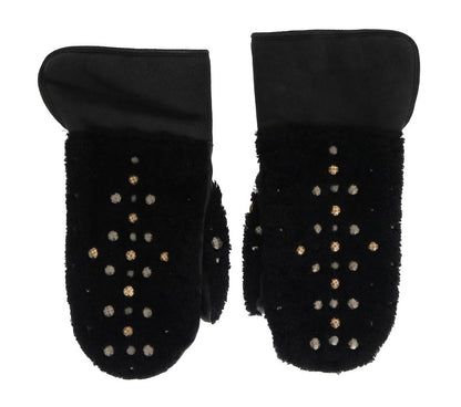 Guantes Dolce & Gabbana de piel negra y borrego con tachuelas