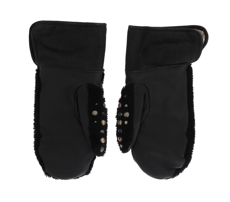 Guantes Dolce & Gabbana de piel negra y borrego con tachuelas